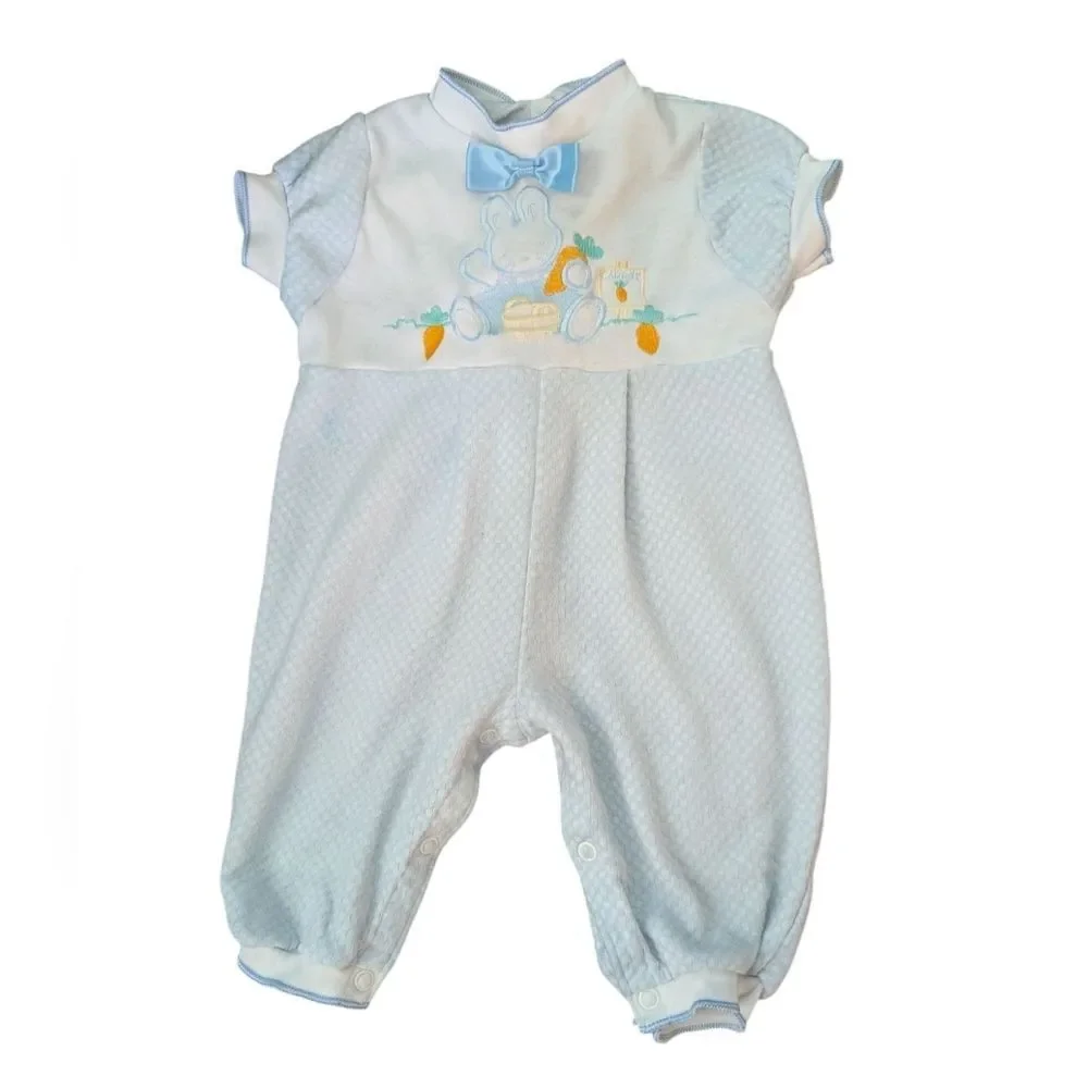 Carter's‎ Vintage Infant Blue White Embroidered Bunny Carrot Outfit